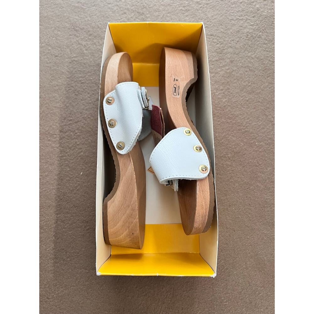 Dr. Scholl's "Old Stock" Vintage Brand New Wooden White Leather Sandals Size 8 - Picture 4 of 10